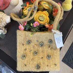 Hand Crafted 100% Wool Bag by Diane Passanante In Mustard Yellow - NWT